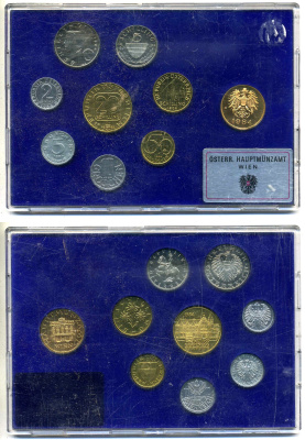 Австрия набор из 8 монет + жетон монетного двора 1984 официальный набор в пластике PROOF 3-4-9-10