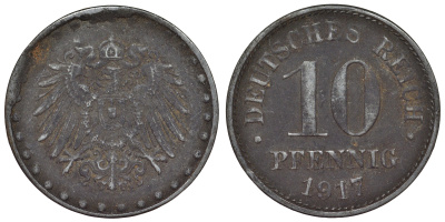 Германия 10 пфеннигов 1917 F? KM 20, J. 298 железо 4119-234