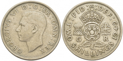 Великобритания 2 шиллинга (флорин) 1949 Георг VI (1936-1952) KM 878, Spink 4107 медно-никель 4403-243