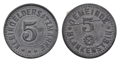 Бланкенштайн 5 пфеннигов ND Funck 46.3, Men05 2945.1, Men18 3770.1 цинк 1531-1111