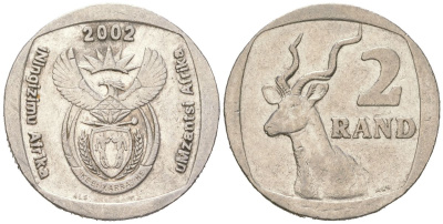 ЮАР 2 ранда 2002 KM 273 медь плакированная медно-никелем 4364-2047