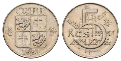 Чехословакия 5 крон 1991 KM 152 медно-никель UNC 4678-711