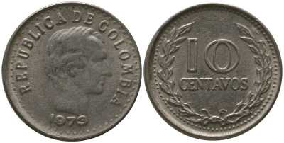 Колумбия 10 сентаво 1973 KM 253 сталь плакированная никелем 4528-718