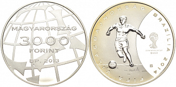Венгрия 3000 форинтов 2012 чемпионат мира по футболу в Бразилии KM NEW серебро PROOF 11-153-23
