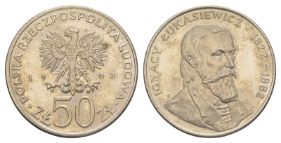 Польша 50 злотых 1983 MW, Игнатий Лукасевич KM 146 медно-никель  UNC  4634-133