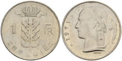 Бельгия 1 франк 1971 Belgie, Бодуэн I (1951-1993) KM 143.1 медно-никель 4546-415