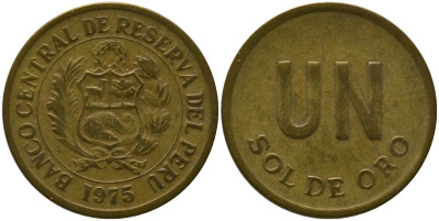 Перу 1 соль 1975 KM 266.1, Schon 66 латунь 4532-455