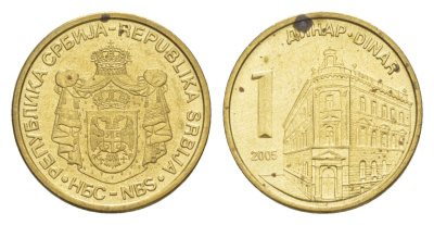Сербия 1 динар 2005 KM 39 никель латунь 4647-134