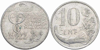 ФРАНЦИЯ 10 САНТИМОВ 1922 КОМЕРЧЕСКАЯ ПАЛАТА НИЦЫ , ТОКЕН алюминий 4395-1113