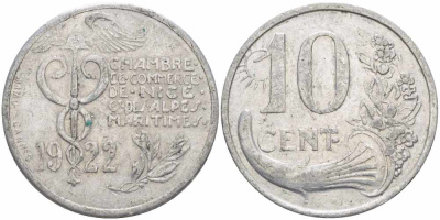 ФРАНЦИЯ 10 САНТИМОВ 1922 КОМЕРЧЕСКАЯ ПАЛАТА НИЦЫ , ТОКЕН алюминий 4395-1113