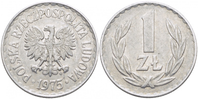 ПОЛЬША 1 ЗЛОТЫЙ 1975 MW KM 49.1 алюминий 175-1151