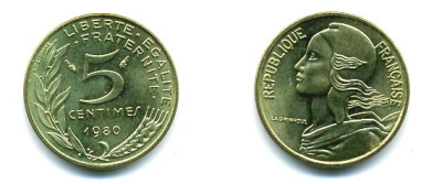 ФРАНЦИЯ 5 САНТИМОВ 1980 ТИП MARIANNE КМ 933 медь алюминий никель 3999-633