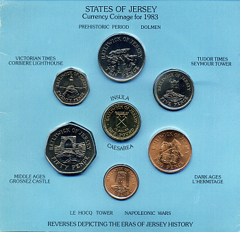 Джерси набор из 7 монет (1, 2, 5, 10, 20 и 50 пенсов; 1 фунт) 1983 в оригинальном буклете, тираж 25.000 экземпляров KM 54, 55, 56, 57.1, 58.1 и 59 и 66 BU 7-7-16