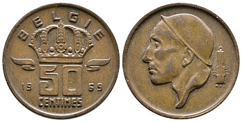 Бельгия 50 сантимов 1969 Belgie, Бодуэн I (1951-1993) KM 149.1 бронза 4383-1124