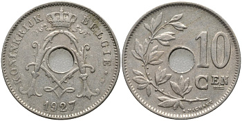 Бельгия 10 сантимов 1927 BELGIE KM 86 медно-никель 4171-531
