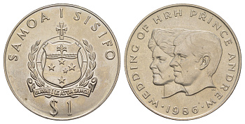 Самоа 1 тала 1986 Свадьба принца Эндрю и Сары Фергюсон KM 63 медно-никель BU 4125-1222