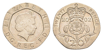 Великобритания 20 пенсов 2002 Елизавета II (1952-2022) KM 990, Spink 4630 (G3) медно-никель 4639-926