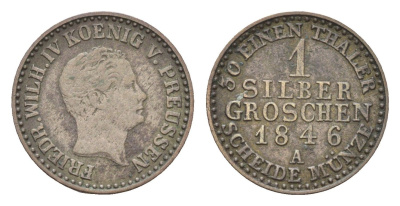 Пруссия 1 серебряный грош 1846 A, Фридрих Вильгельм IV (1840-1861) KM 435 серебро 4655-817