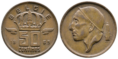 Бельгия 50 сантимов 1969 Belgie, Бодуэн I (1951-1993) KM 149.1 бронза 4383-1124