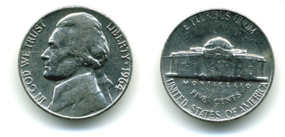 США 5 ЦЕНТОВ 1964 ДЖЕФФЕРСОН KM A192 медно-никель 53-447