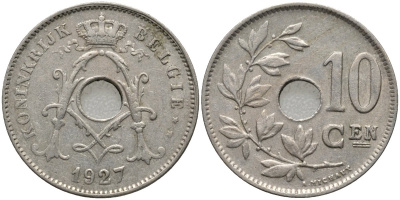 Бельгия 10 сантимов 1927 BELGIE KM 86 медно-никель 4171-531