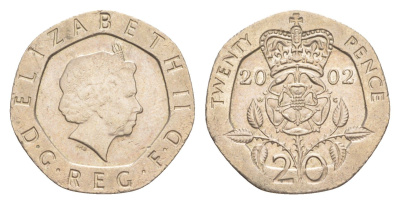 Великобритания 20 пенсов 2002 Елизавета II (1952-2022) KM 990, Spink 4630 (G3) медно-никель 4639-926