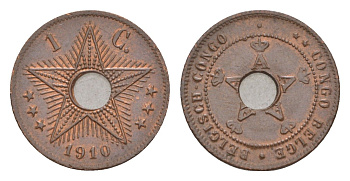 Бельгийское Конго 1 сантим 1910 Альберт I (1909-1934) KM 15 медь 1519-523