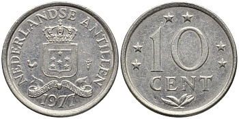 Нидерландские Антилы 10 центов 1977 Юлиана (1948-1980) KM 10 никель 192-861