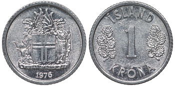 Исландия 1 крона 1976 KM 23 алюминий 4124-455