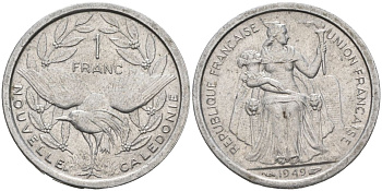 Французская Новая Каледония 1 франк 1949 птица кагу KM 2 алюминий 4539-1037