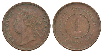 Стрейтс-Сетлментс (Стрейтс Сетлментс) 1 цент 1890 Виктория (1837-1901) KM 16 бронза 4656-257