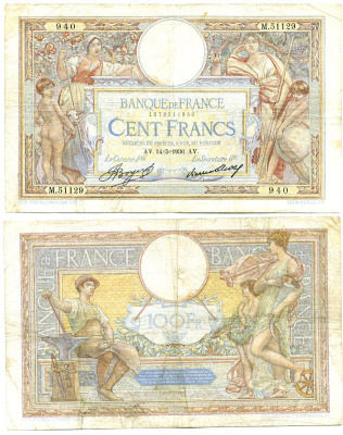 ФРАНЦИЯ 100 ФРАНКОВ 1936 14 МАЯ 1936 Pick 78c бумага 6301-37-2