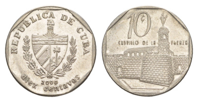 Куба 10 сентаво 2000 форт в Гаване Ла-Фуэрса KM 576.2, JMA MC20, Schoen 714 сталь плакированная никелем 4644-742