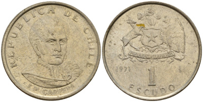 Чили 1 эскудо 1971 Хосе Мигель Каррера KM 197 медно-никель 4158-736