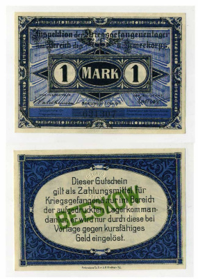 Германия 1 марка 1917 инспекция лагерей военнопленных в Бескове, III-ий Армейский корпус C-2710 бумага UNC (пресс) 000-00-00
