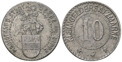 Верне-ан-дер-Липпе (Пруссия, Вестфалия) 10 пфеннигов ND Funck 596.1, Men05 26582.1, Men18 33415.1 железо 1524-632
