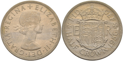 Великобритания 1/2 кроны 1956 Елизавета II (1952-2022) KM 907, Spink 4145 медно-никель 4367-1226
