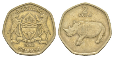 Ботсвана 2 пулы 1994 Белый носорог KM 25 никель латунь 4531-335