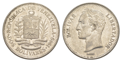 Венесуэла 2 боливара 1989 Симон Боливар Y 43a сталь плакированная никелем 4583-132