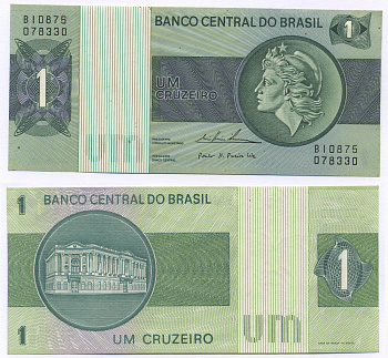 БРАЗИЛИЯ 1 КРУЗЕЙРО 1975 СЕРИЯ В 10875, ПОДПИСЬ 18, ГОЛОВА СВОБОДЫ Pick 191Аb бумага UNC (ПРЕСС) 6294-79-4