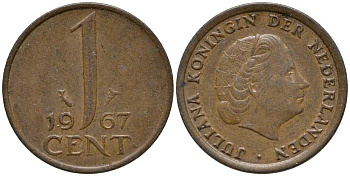 НИДЕРЛАНДЫ 1 ЦЕНТ 1967 ЮЛИАНА KM 180 бронза 112-719