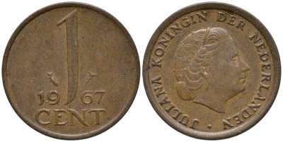 НИДЕРЛАНДЫ 1 ЦЕНТ 1967 ЮЛИАНА KM 180 бронза 112-719