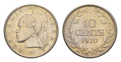 Либерия 10 центов 1970  KM 15a.2 медно-никель  UNC 4659-432