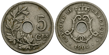 Бельгия 5 сантимов 1904 Belgique KM 54 медно-никель 4173-348