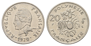 Французская Полинезия 20 франков 1970 KM 6 никель 177-944