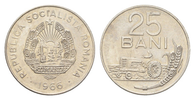 Румыния 25 бань (бани) 1966 KM 94 сталь плакировнная никелем UNC 4659-1064