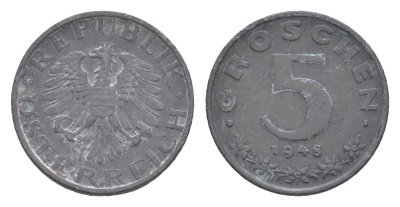 Австрия 5 грошей 1948 KM 2875 цинк 4567-136