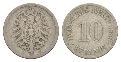 Германия 10 пфеннигов 1889 J, Вильгельм II (1888-1918) KM 4, J. 4 медно-никель 4640-224
