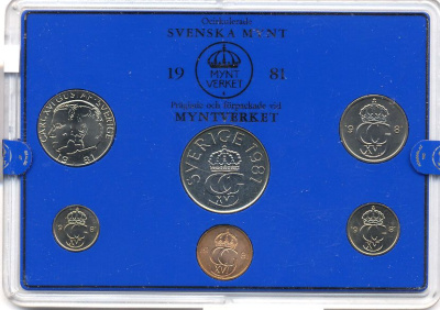 Швеция набор монетного двора из 6 монет 1981 в пластике, Карл XVI Густав (1973- ) KM MS19 UNC 7-5-7-188