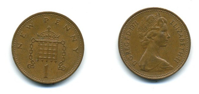 Великобритания 1 пенни 1971 Елизавета II (1952-2022) KM 915, Spink 4237 (B1) бронза 4110-743